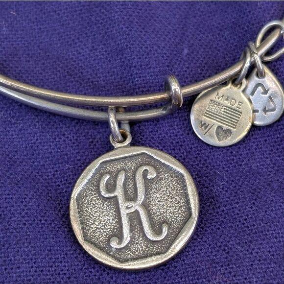 Alex and Ani Initial "K" Charm Bangle Bracelet - Rafaelian Silver - Picture 3 of 10